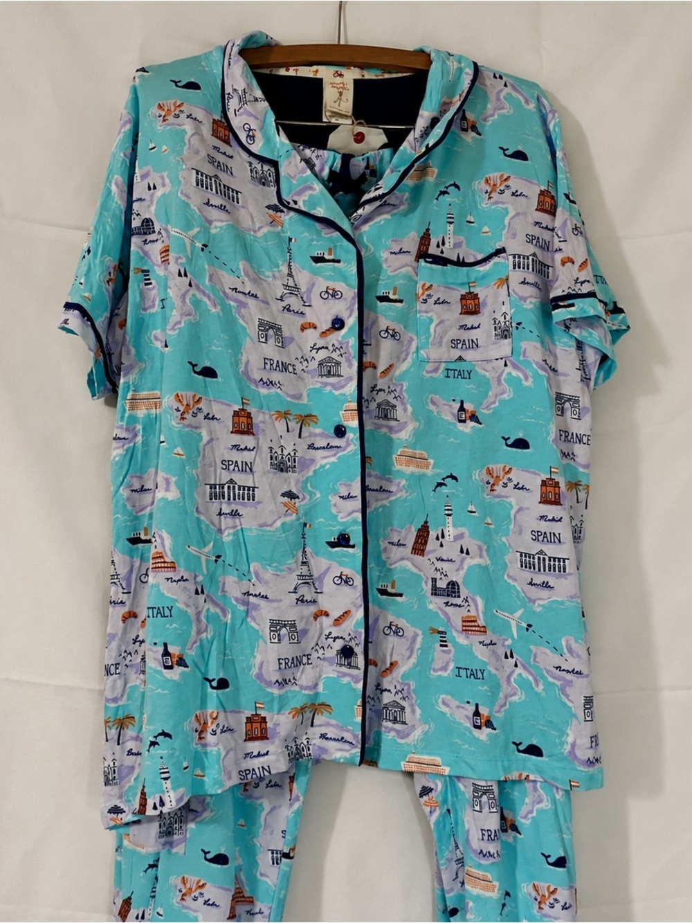 Munki Munki XXL Bamboo Pajama Set European Travel Print NWT